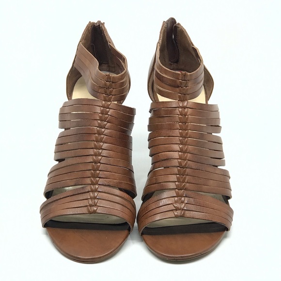 FRANCO SARTO TAN LEATHER STRAPPY CAGE HEEL - Picture 2 of 7